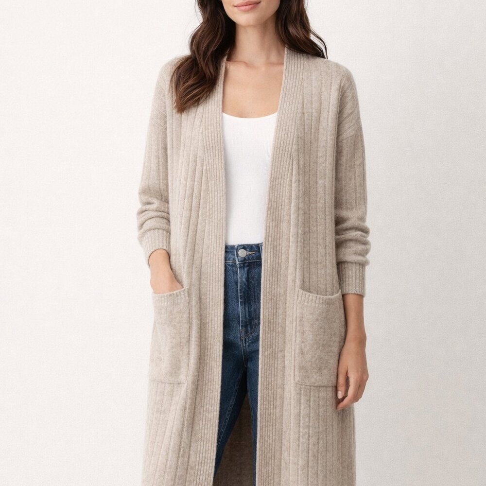 Primark Long Duster Cardigan Sweater in Oatmeal Heather - Picture 5 of 5